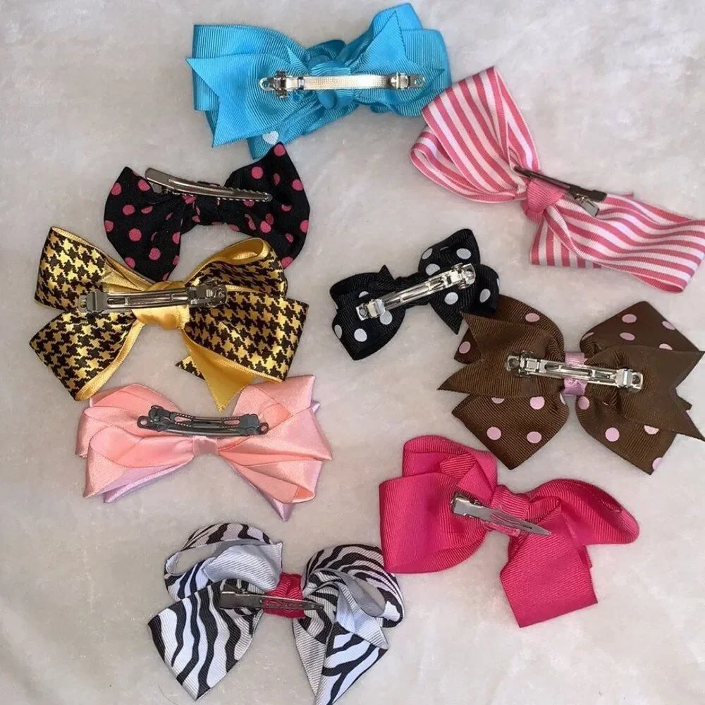 Lot of Nine Hair Bow Barrettes for Kids Hair